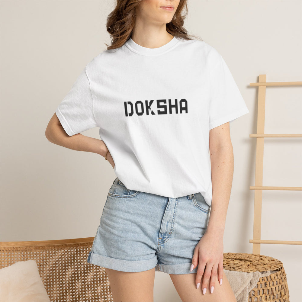 Doksha No. 001 Graphic Tee in Black — front view, heavyweight garment-dyed cotton