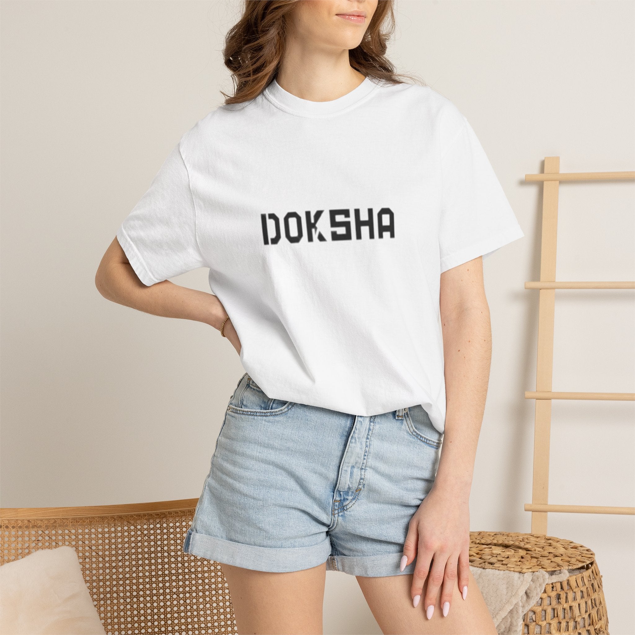 Doksha No. 001 Graphic Tee in Black — front view, heavyweight garment-dyed cotton