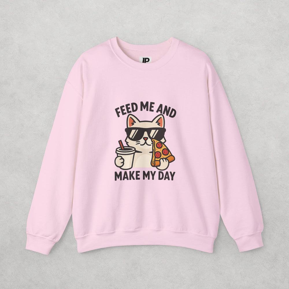 Funny Cat Sweatshirt Women, Feed Me Pizza Sweatshirt, Cute Cat Lover Pullover, Graphic Sweatshirt, Oversized Sweatshirt, Kawaii Cat Shirt