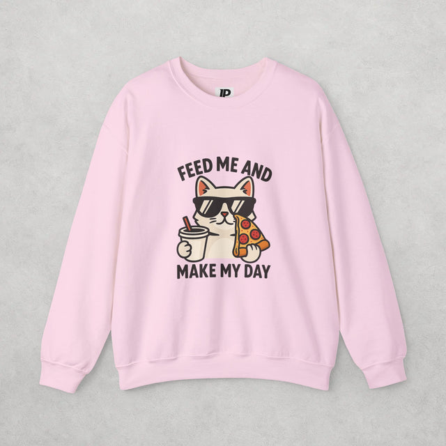 Funny Cat Sweatshirt Women, Feed Me Pizza Sweatshirt, Cute Cat Lover Pullover, Graphic Sweatshirt, Oversized Sweatshirt, Kawaii Cat Shirt