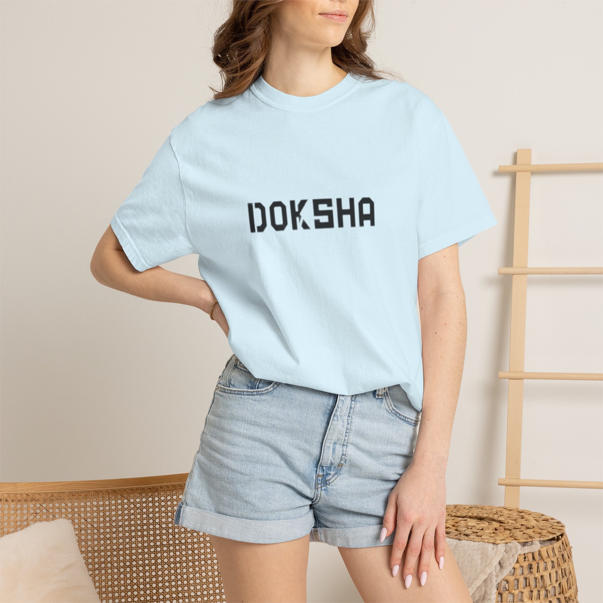 Doksha No. 001 Graphic Tee in Chambray — front view, garment-dyed finish
