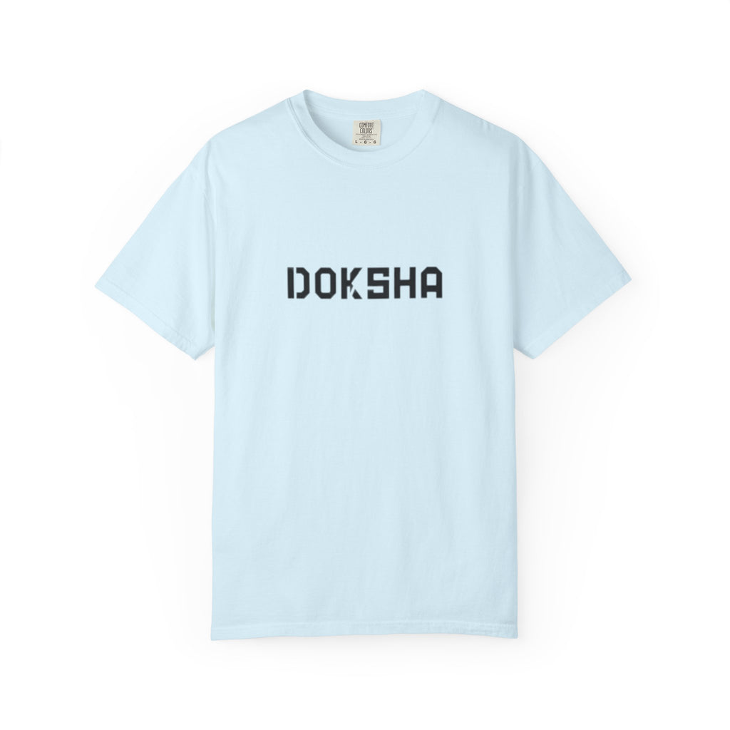 Doksha No. 001 Graphic Tee in Chambray — flat lay, unisex sizing S through 4XL