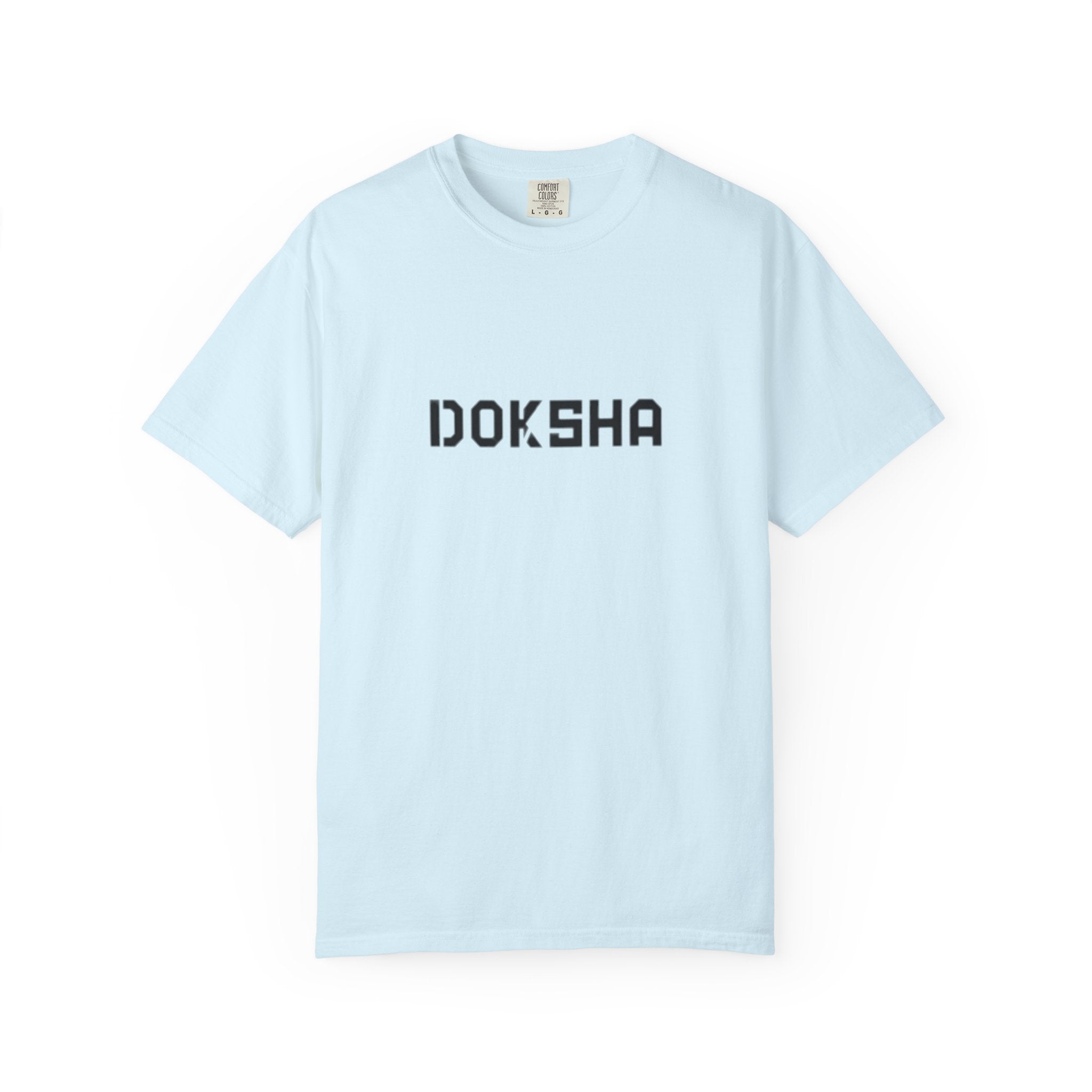 Doksha No. 001 Graphic Tee in Chambray — flat lay, unisex sizing S through 4XL