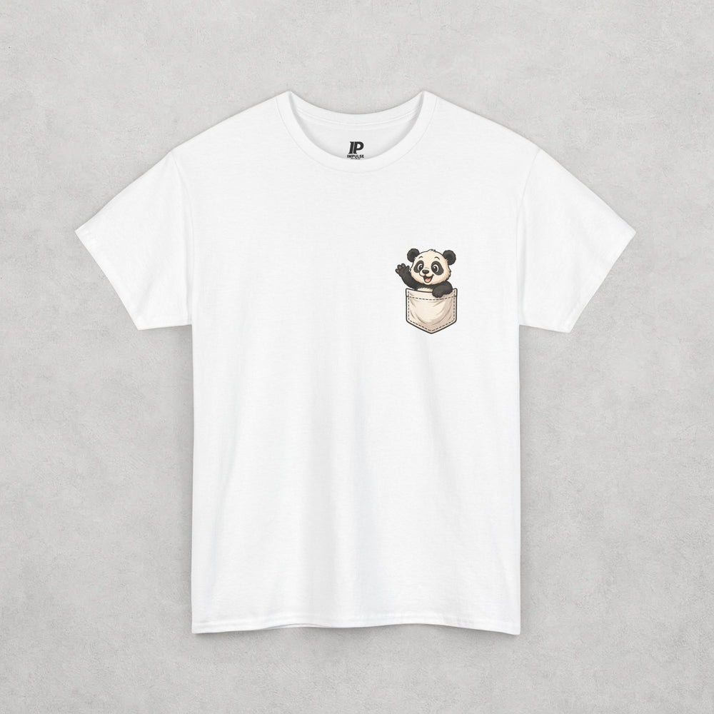 Cute Panda Pocket Print T-Shirt: Funny Cartoon Animal Graphic Tee, 4 Different Colors, S-2XL