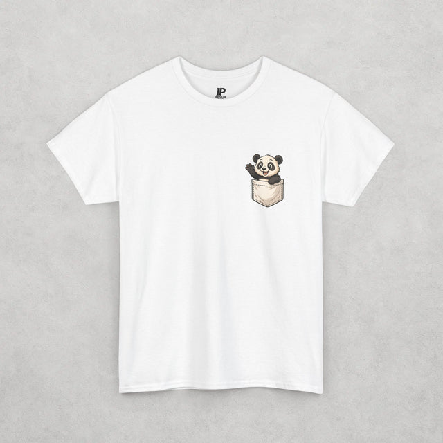Cute Panda Pocket Print T-Shirt: Funny Cartoon Animal Graphic Tee, 4 Different Colors, S-2XL